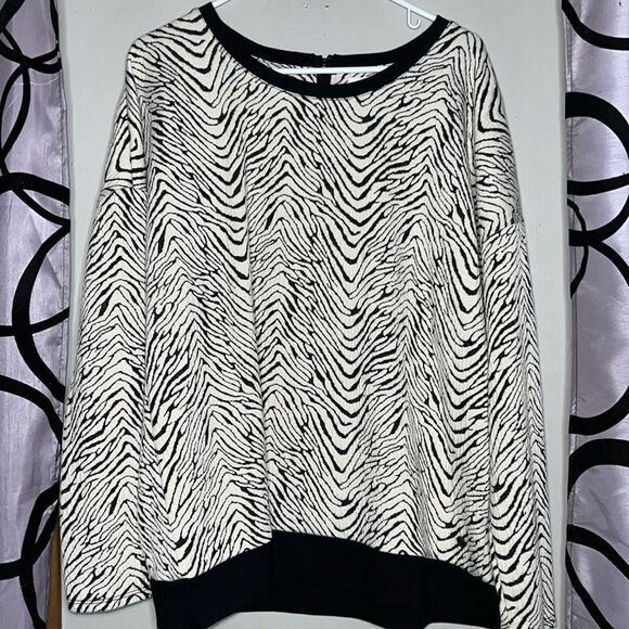 Liz Claiborne Black White Boat Neck Back Zip Zebra Print Pullover Sweater XL - Picture 1 of 9